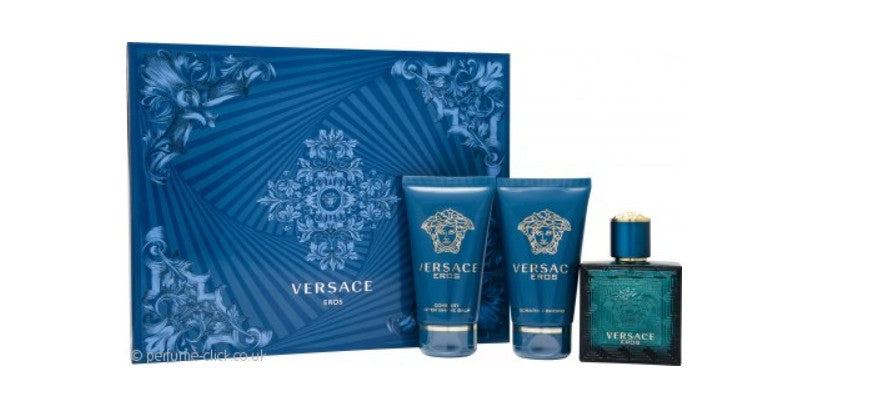 Versace Eros Eau de Toilette 50ml, Aftershave Balm 50ml &amp; Shower Gel 50ml Gift Set for Men