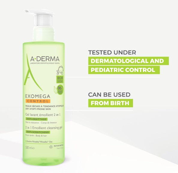 A-Derma Exomega Control 2-in-1 Emollient Cleansing Gel 500ml