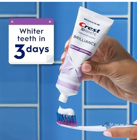 Crest Toothpaste 3D White Brilliance Vibrant Peppermint, 4.1 oz (Pack of 3)