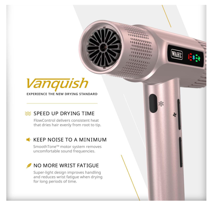 Wahl Vanquish Rose Gold Hair Dryer – Lightweight with LED Display