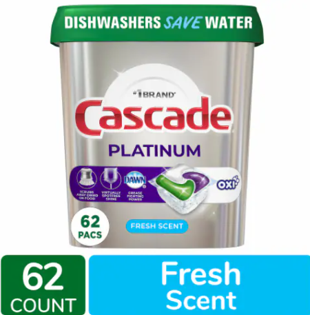 Cascade Platinum ActionPacs Dishwasher Detergent 62 Pacs