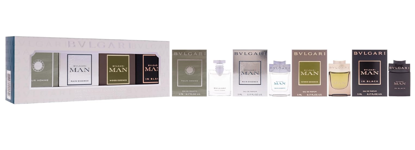 Bvlgari Men's Gift Collection: Pour Homme + Wood Essence + Black + Rain Essence 5ml