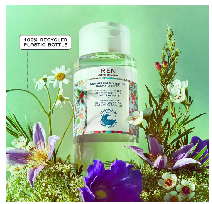 REN Clean Skincare Summer Limited Edition Organic Cucumber Ready Steady Glow Daily AHA Tonic 250ml