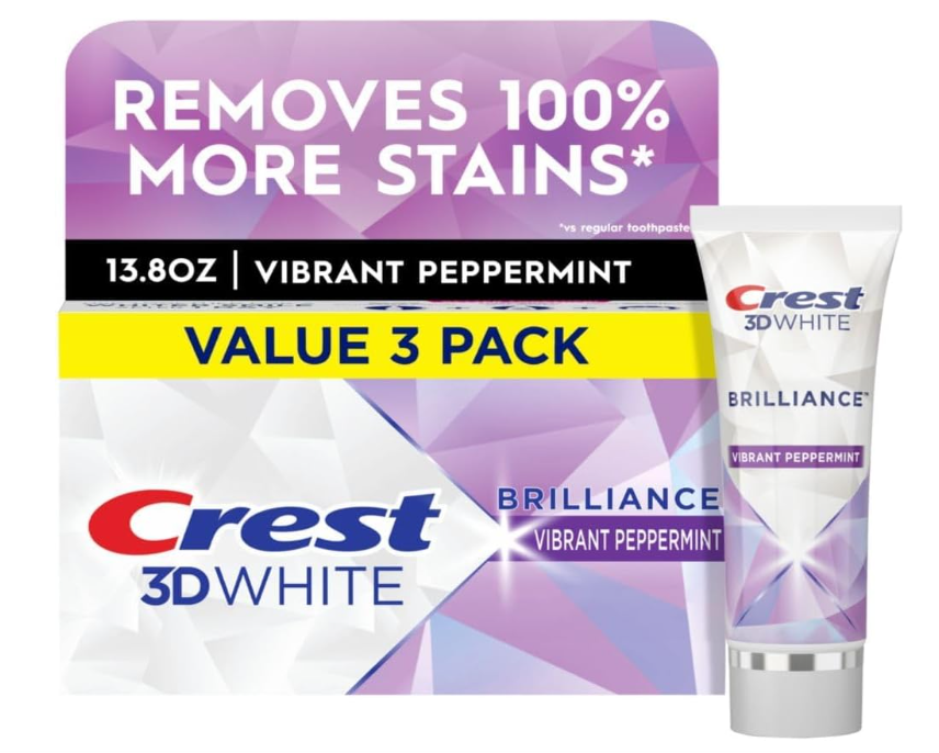 Crest 3D White Fluoride Anticavity Toothpaste Vibrant Peppermint 130g 3 Pack