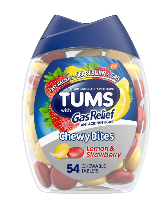 Tums Antacid Chewy Bites Chewable with Gas Relief Lemon & Strawberry 54tab