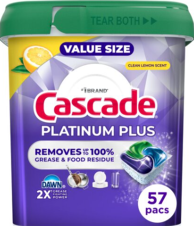 Cascade Platinum Plus ActionPacs Dishwasher Detergent 57 Pacs
