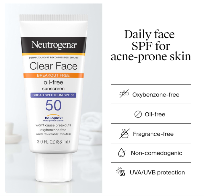 Neutrogena Clear Face Breakout Free Liquid Lotion Sunscreen SPF50 88ml