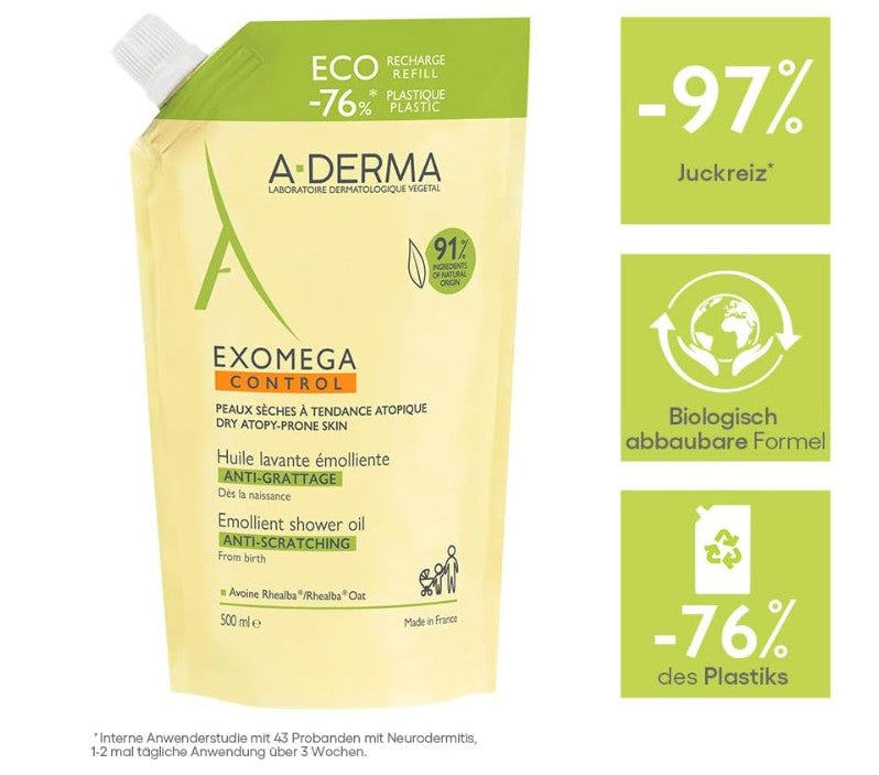 A-Derma Exomega Control Emollient Cleansing Shower Oil Eco-Refill 500ml