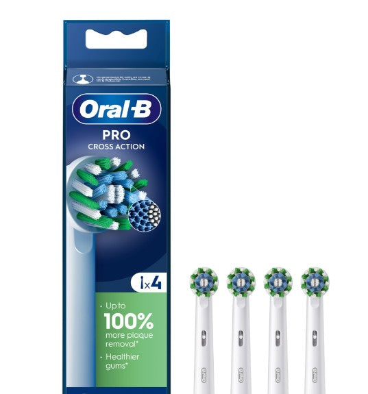 Oral-B Pro Cross Action Electric Toothbrush Heads, White, 4pcs