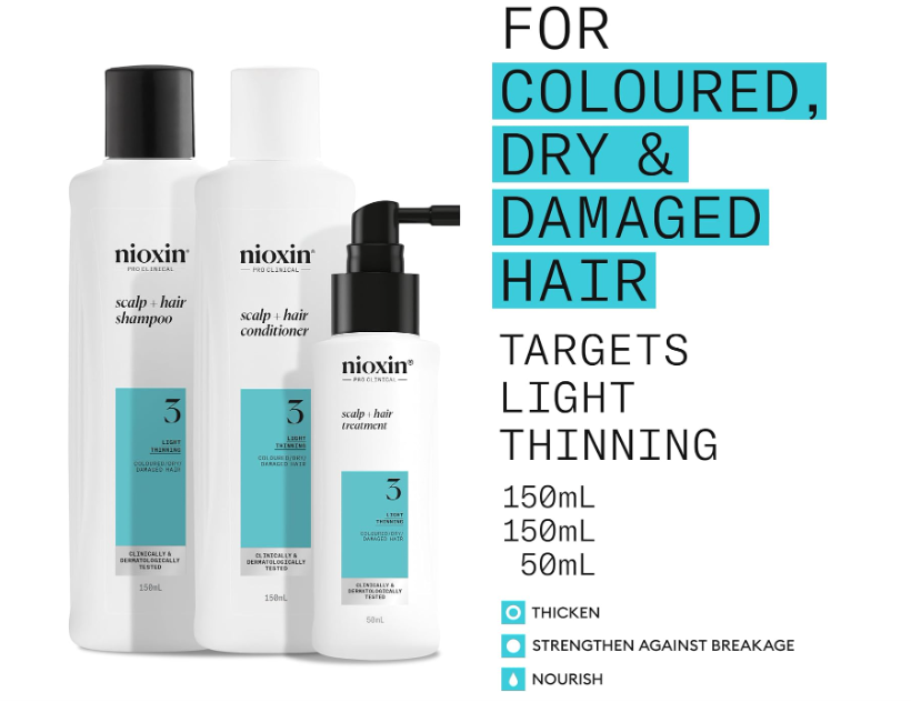 Nioxin System 3 Trial Kit – 150ml Shampoo + 150ml Conditioner + 40ml Treatment