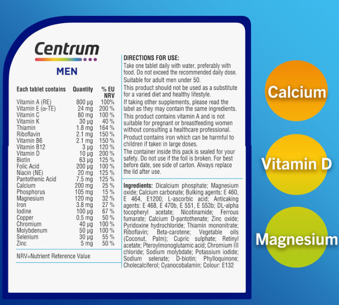 Centrum Men Multivitamin Tablets, 23 Nutrients, Vitamin D, 60 Pack