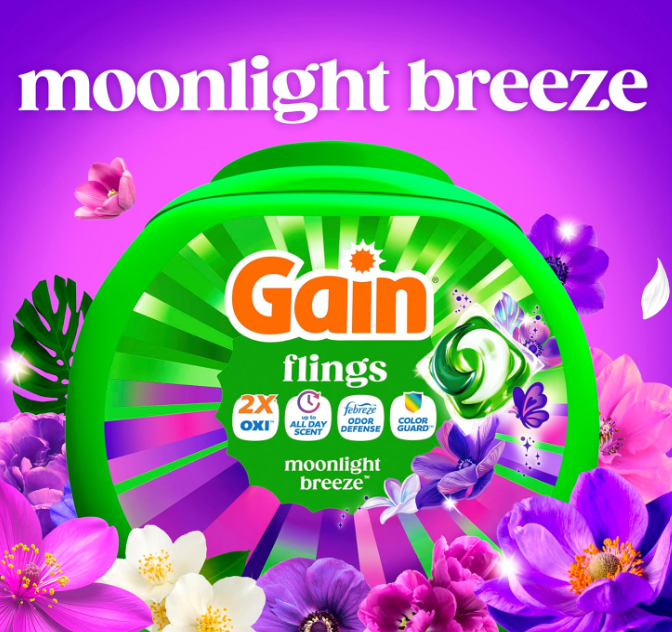 Gain Flings Laundry Detergent Long Lasting Scent Moonlight Breeze 60ct