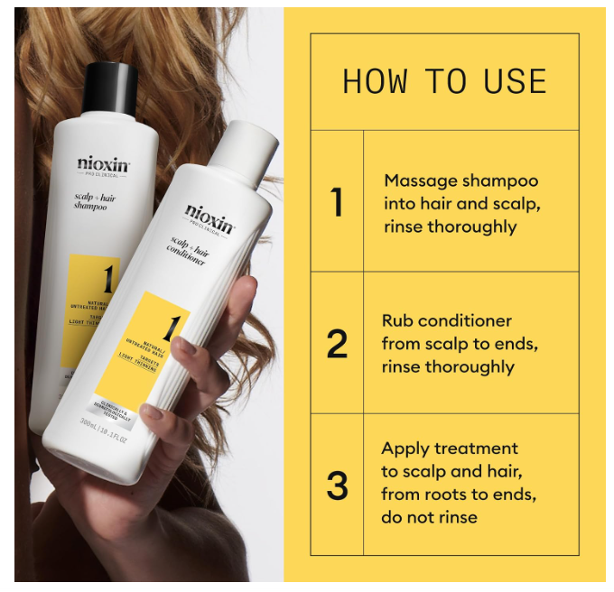 Nioxin System 1 Trial Kit – 150ml Shampoo + 150ml Conditioner + 50ml Treatment