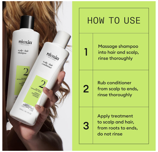 Nioxin System 2 Trial Kit – 150ml Shampoo + 150ml Conditioner + 40ml Treatment