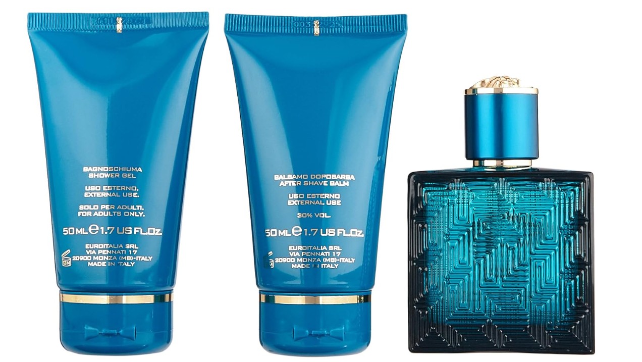 Versace Eros Eau de Toilette 50ml, Aftershave Balm 50ml &amp; Shower Gel 50ml Gift Set for Men