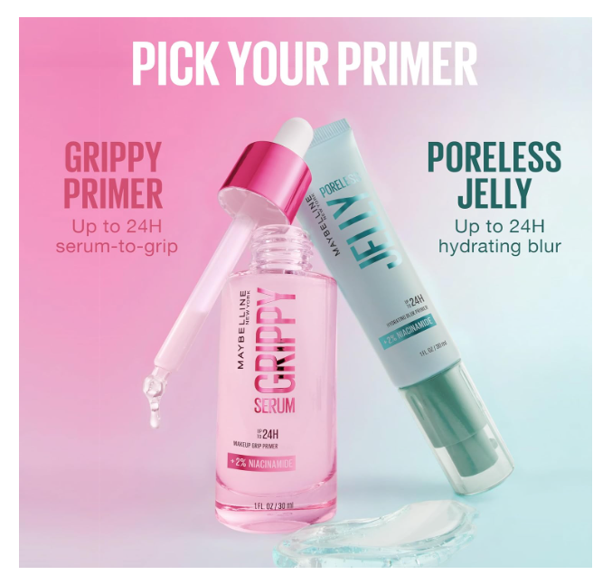 Maybelline New York Grippy Serum Primer with Niacinamide for Moisturised Plumper Skin 30ml