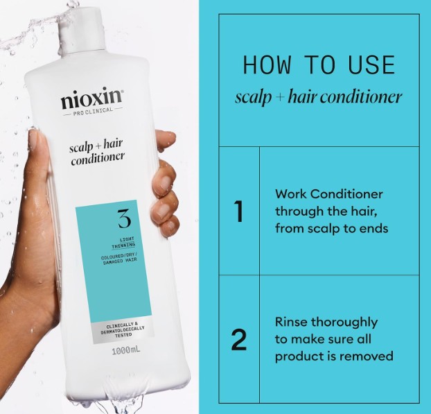 Nioxin System 3 Scalp + Hair Thickening Conditioner for Coloured, Dry and Damaged Hair 1L