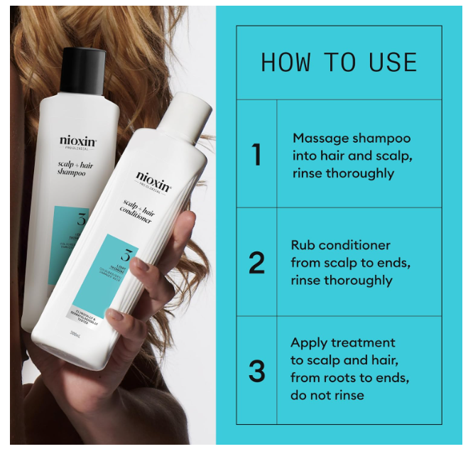 Nioxin System 3 Trial Kit – 150ml Shampoo + 150ml Conditioner + 40ml Treatment