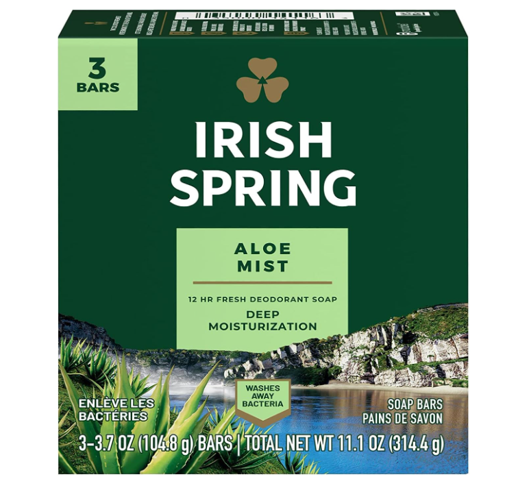 Irish Spring Aloe Mist Deodorant Soap with Flaxseed Oil 3.7oz – 3 Pack
