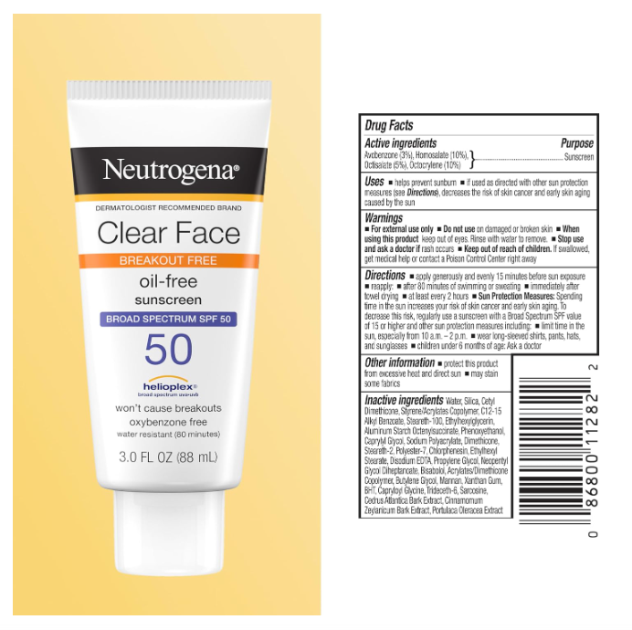 Neutrogena Clear Face Breakout Free Liquid Lotion Sunscreen SPF50 88ml
