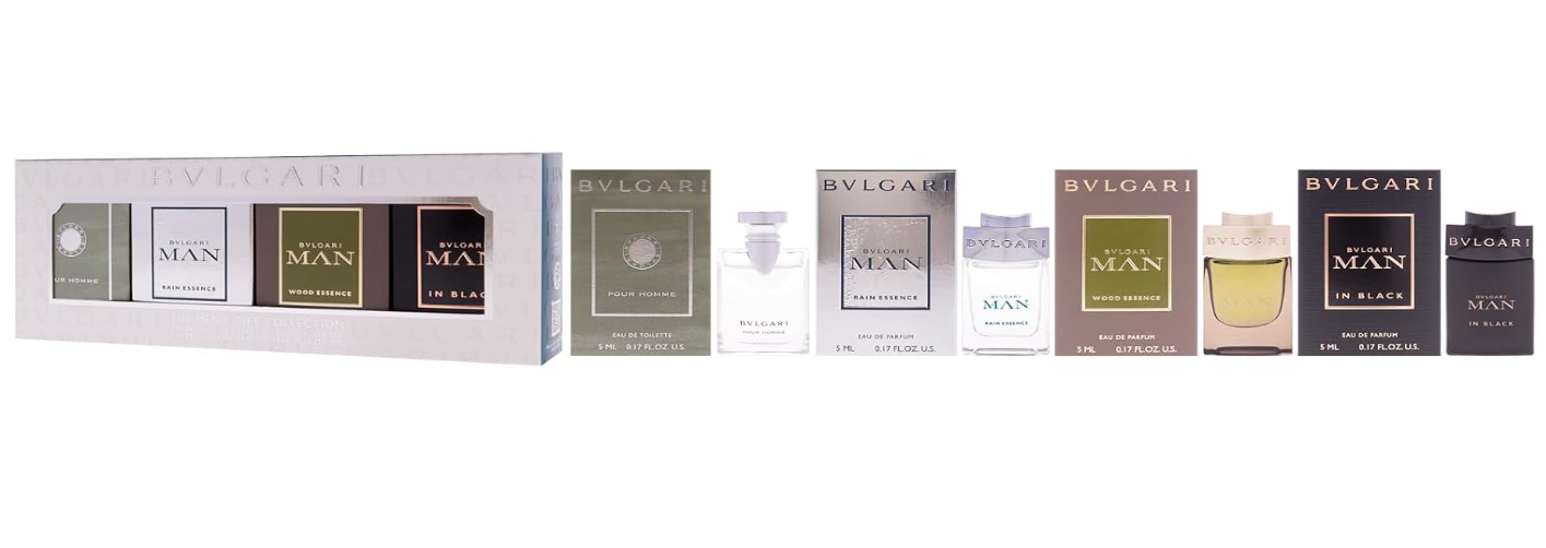 Bvlgari Men's Gift Collection: Pour Homme + Wood Essence + Black + Rain Essence 5ml
