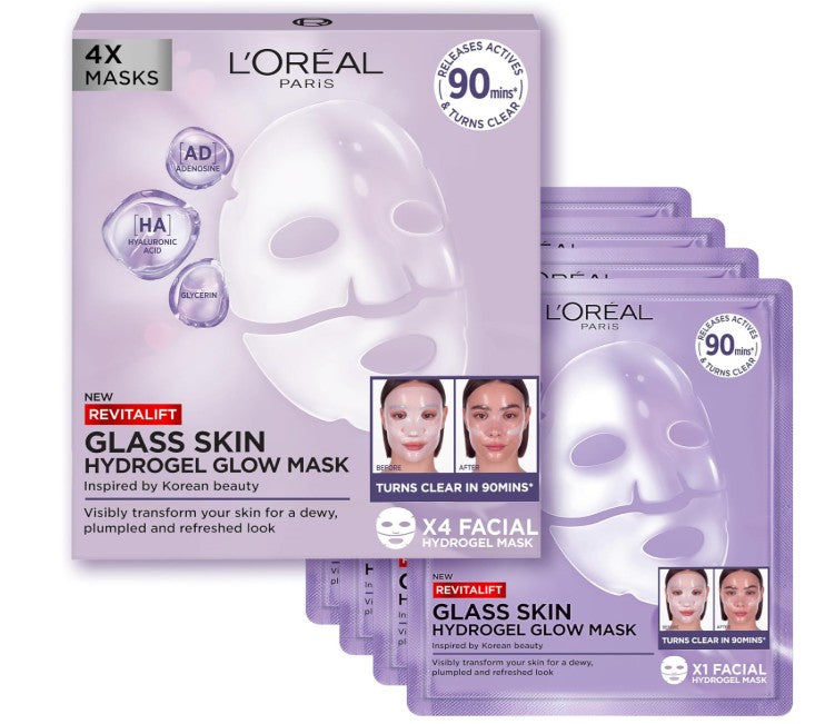 L'Oréal Paris Glass Skin Hydrogel Glow Mask Box of 4