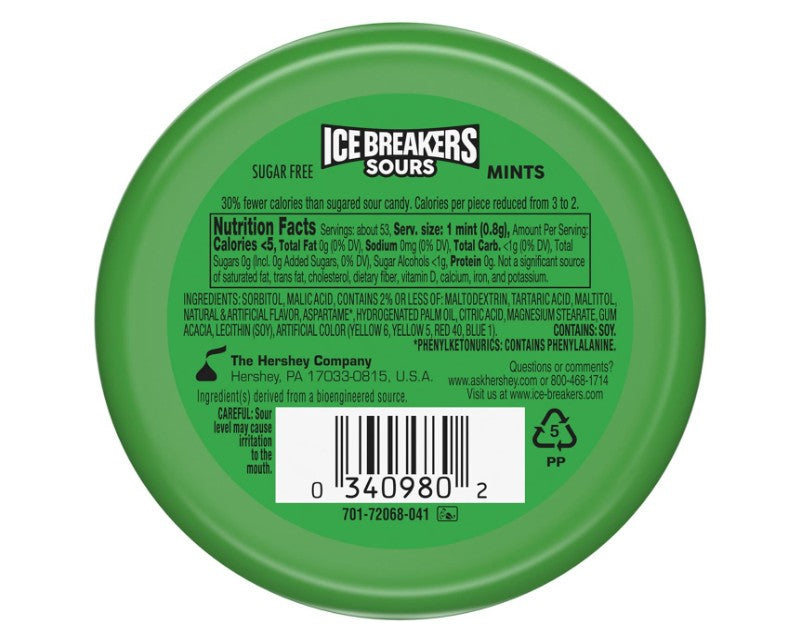 Ice Breakers Sours Watermelon, Green Apple & Tangerine Sugar-Free Mints 42g