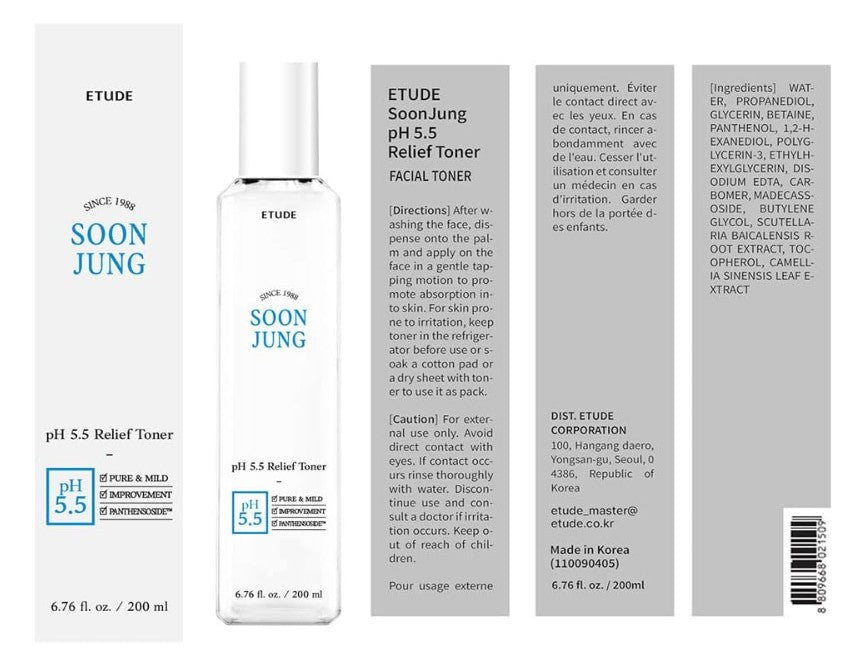 Etude SoonJung pH 5.5 Relief Toner 200ml