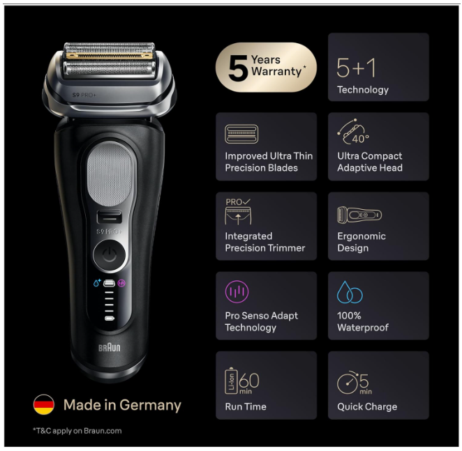 Braun Series 9 PRO+ Men's Electric Shaver Black